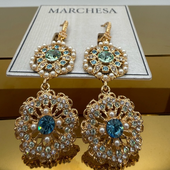 Marchesa Gold-Tone Crystal & Pearl Drop Earrings - Picture 15 of 16